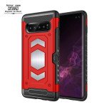 Wholesale Galaxy S10e Metallic Plate Case Work with Magnetic Holder and Card Slot (Red)